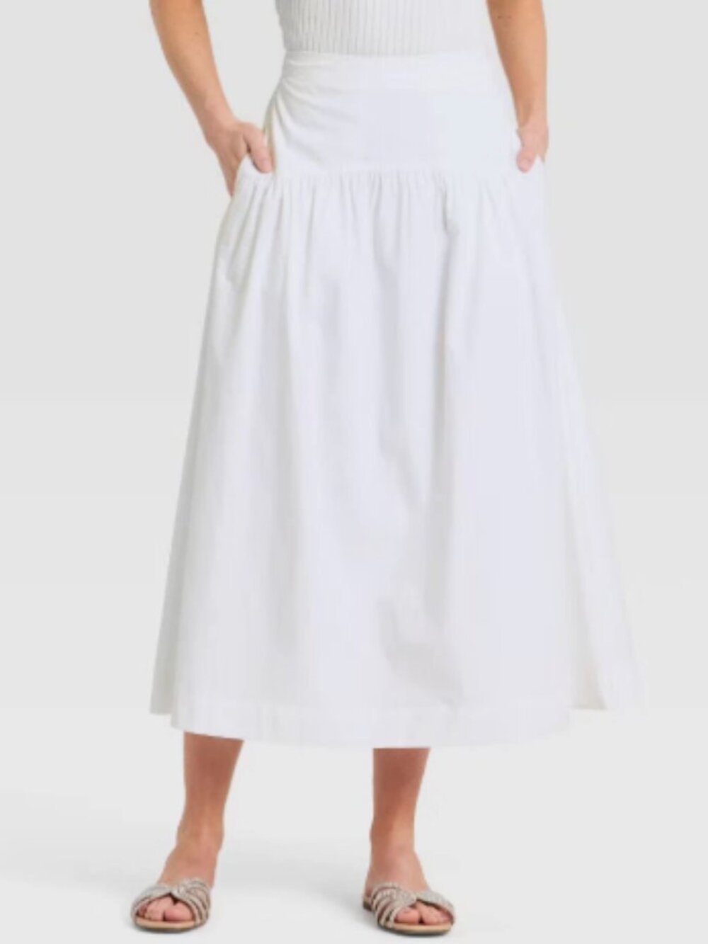 NWT A New Day White Resort Poplin Drop Waist Midi Skirt - Size Small